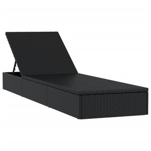 vidaXL Sun Lounger 1 pc. with Table Black Poly Rattan