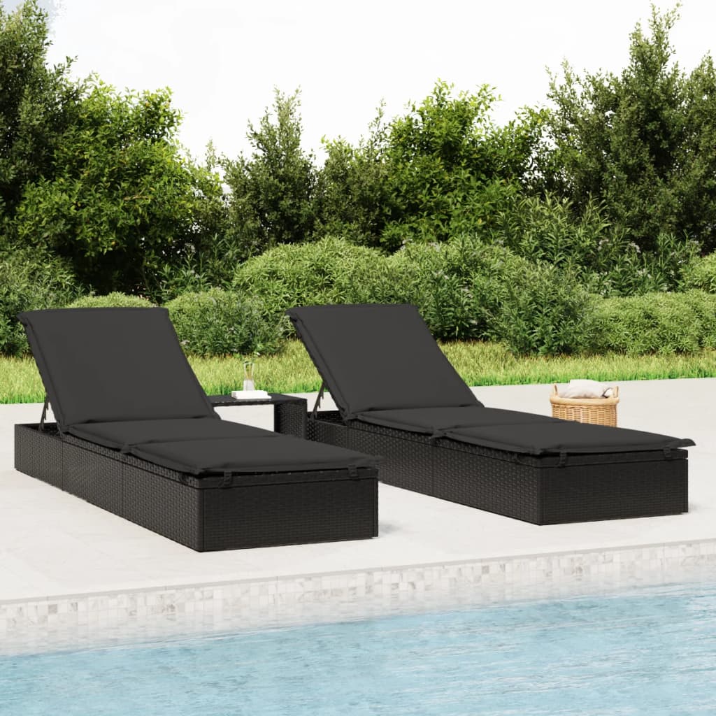 vidaXL Sun Lounger 1 pc. with Table Black Poly Rattan