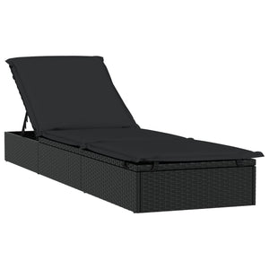 vidaXL Sun Loungers 2 pcs with Table Black Poly Rattan