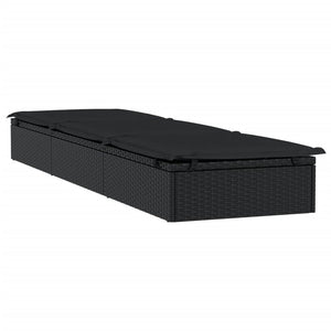 vidaXL Sun Loungers 2 pcs with Table Black Poly Rattan