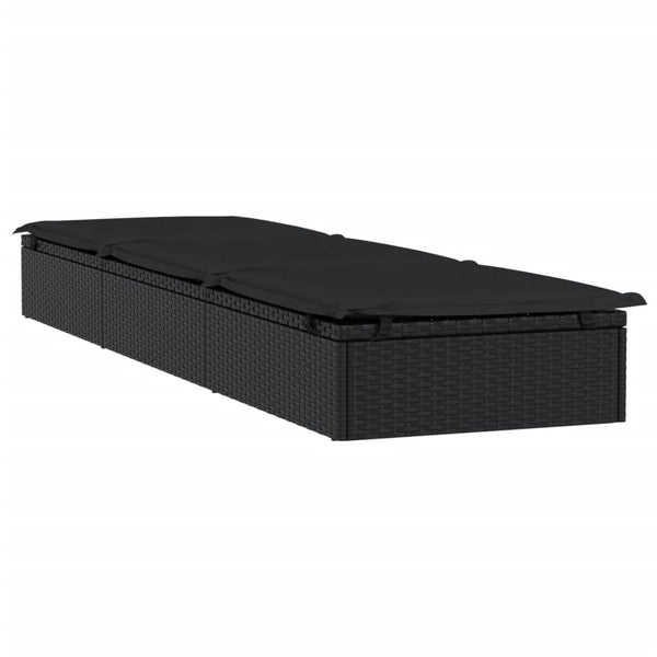 vidaXL Sun Loungers 2 pcs with Table Black Poly Rattan