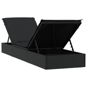 vidaXL Sun Loungers 2 pcs with Table Black Poly Rattan