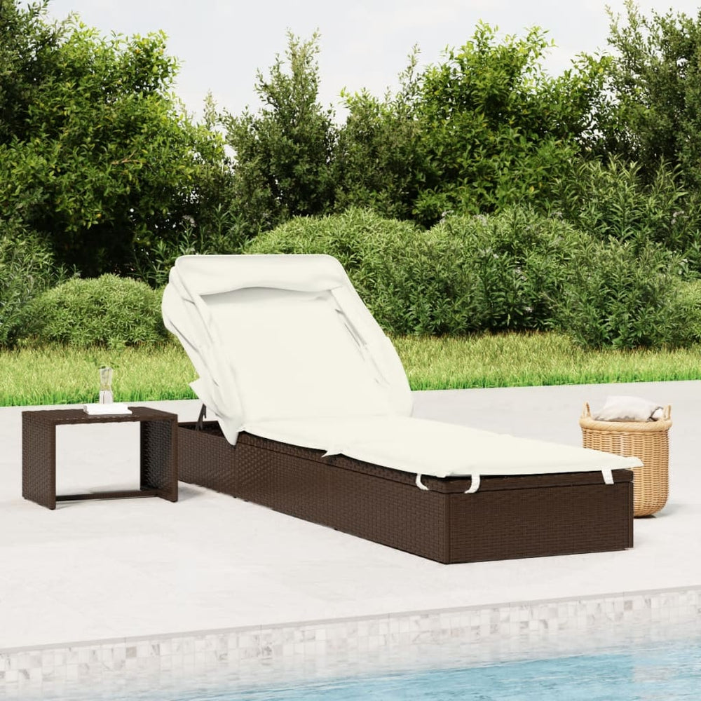 vidaXL Sun Lounger with Foldable Roof Brown 213x63x97 cm Poly Rattan