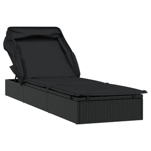 vidaXL Sun Lounger with Folding Roof Black 213x63x97 cm Poly Rattan