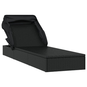 vidaXL Sun Lounger with Folding Roof Black 213x63x97 cm Poly Rattan
