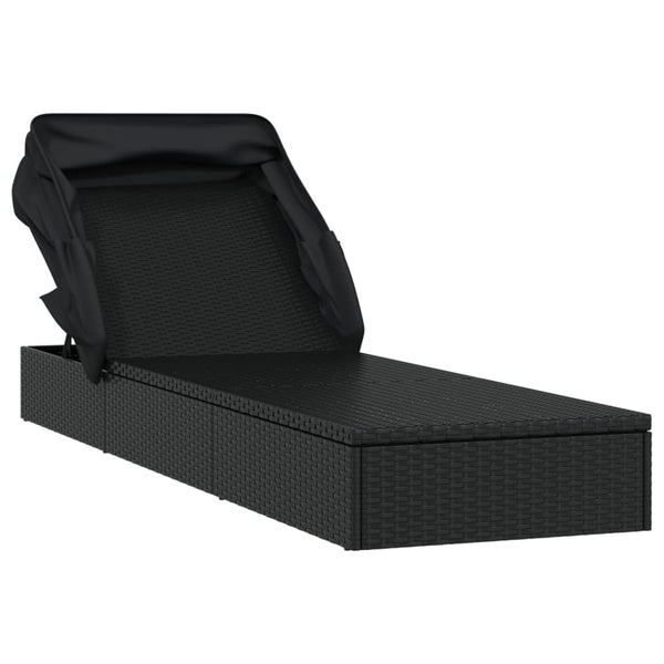 vidaXL Sun Lounger with Folding Roof Black 213x63x97 cm Poly Rattan