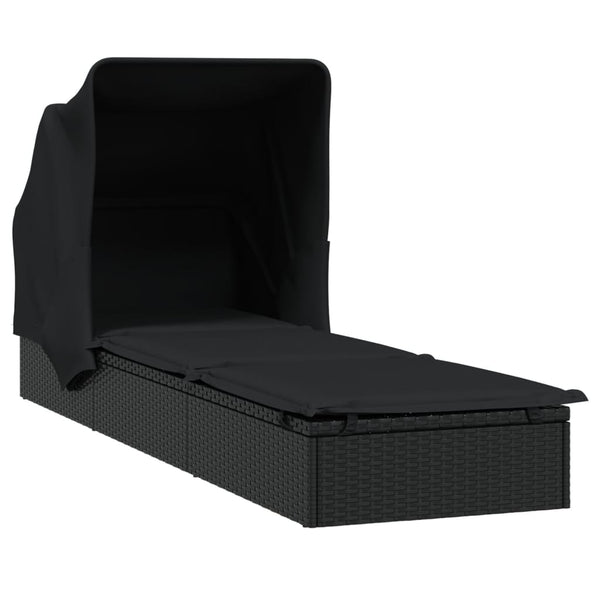 vidaXL Sun Lounger with Folding Roof Black 213x63x97 cm Poly Rattan