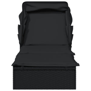 vidaXL Sun Lounger with Folding Roof Black 213x63x97 cm Poly Rattan