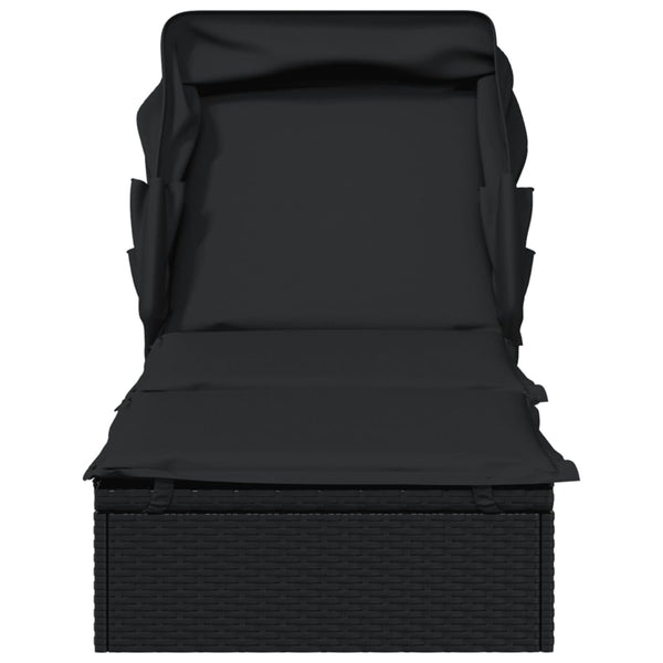 vidaXL Sun Lounger with Folding Roof Black 213x63x97 cm Poly Rattan