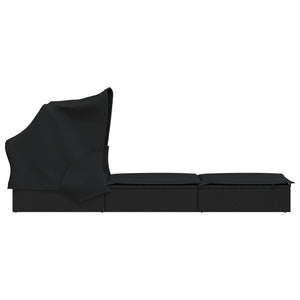 vidaXL Sun Lounger with Folding Roof Black 213x63x97 cm Poly Rattan
