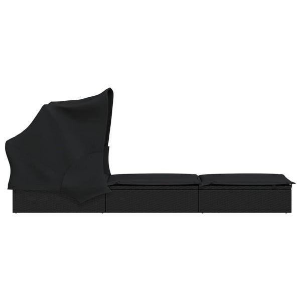 vidaXL Sun Lounger with Folding Roof Black 213x63x97 cm Poly Rattan