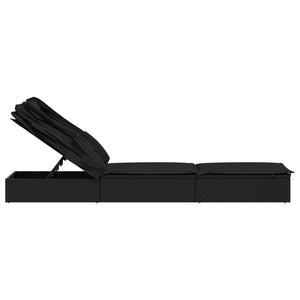 vidaXL Sun Lounger with Folding Roof Black 213x63x97 cm Poly Rattan