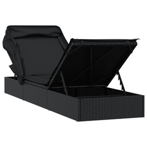 vidaXL Sun Lounger with Folding Roof Black 213x63x97 cm Poly Rattan