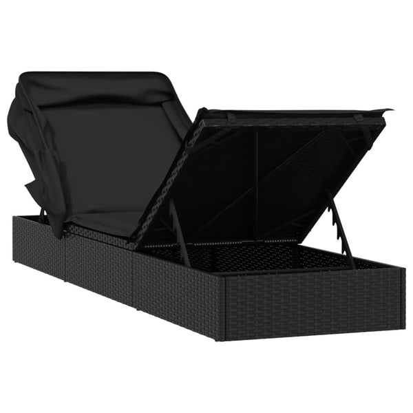 vidaXL Sun Lounger with Folding Roof Black 213x63x97 cm Poly Rattan