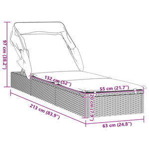 vidaXL Sun Lounger with Folding Roof Black 213x63x97 cm Poly Rattan