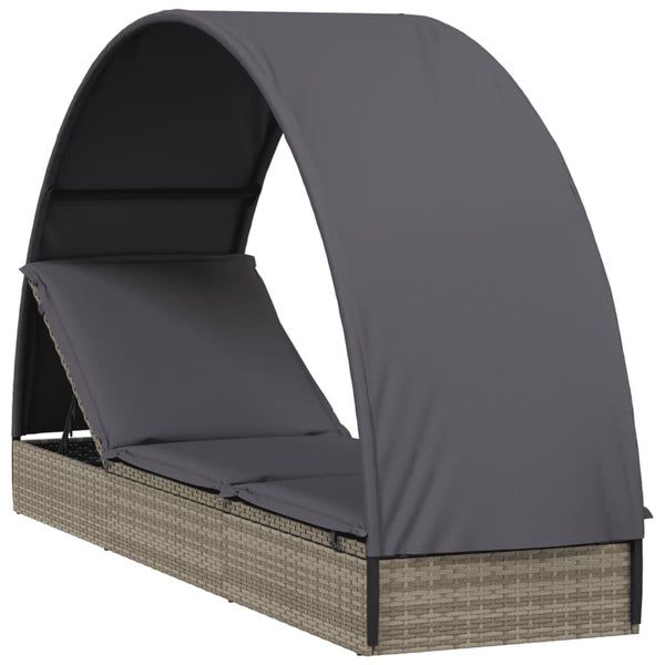 vidaXL Sun Lounger with Round Roof Grey 211x57x140 cm Poly Rattan