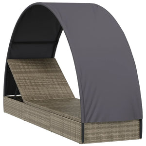 vidaXL Sun Lounger with Round Roof Grey 211x57x140 cm Poly Rattan