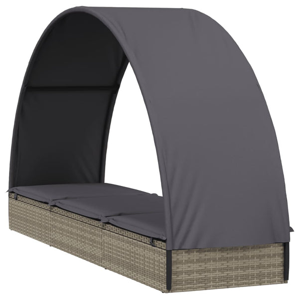 vidaXL Sun Lounger with Round Roof Grey 211x57x140 cm Poly Rattan