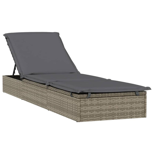 vidaXL Sun Lounger with Round Roof Grey 211x57x140 cm Poly Rattan