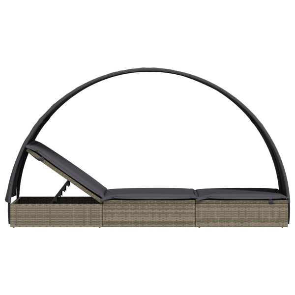 vidaXL Sun Lounger with Round Roof Grey 211x57x140 cm Poly Rattan