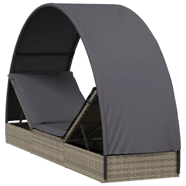 vidaXL Sun Lounger with Round Roof Grey 211x57x140 cm Poly Rattan