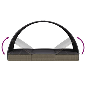 vidaXL Sun Lounger with Round Roof Grey 211x57x140 cm Poly Rattan