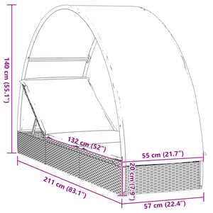 vidaXL Sun Lounger with Round Roof Grey 211x57x140 cm Poly Rattan