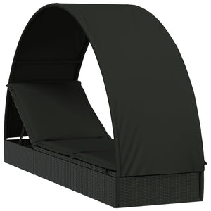 vidaXL Sun Lounger with Round Canopy Black 211x57x140 cm Poly Rattan