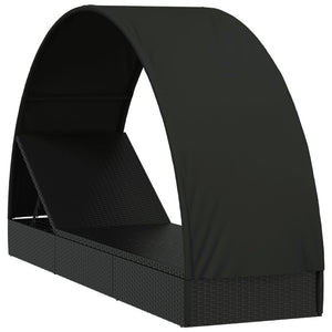 vidaXL Sun Lounger with Round Canopy Black 211x57x140 cm Poly Rattan