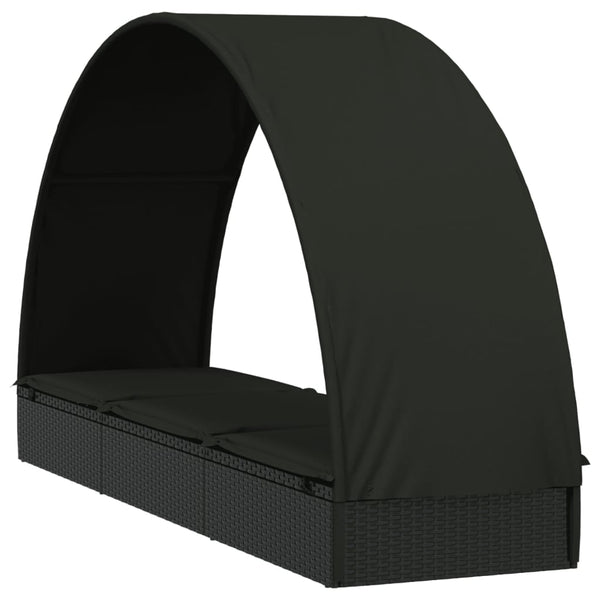 vidaXL Sun Lounger with Round Canopy Black 211x57x140 cm Poly Rattan
