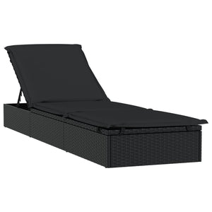 vidaXL Sun Lounger with Round Canopy Black 211x57x140 cm Poly Rattan
