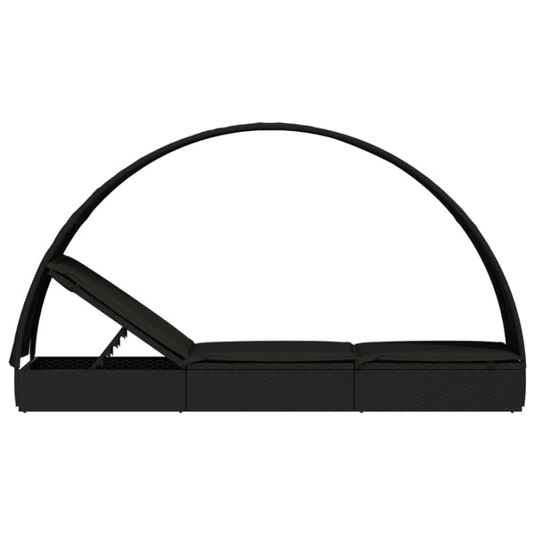 vidaXL Sun Lounger with Round Canopy Black 211x57x140 cm Poly Rattan