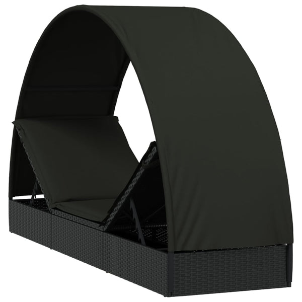 vidaXL Sun Lounger with Round Canopy Black 211x57x140 cm Poly Rattan