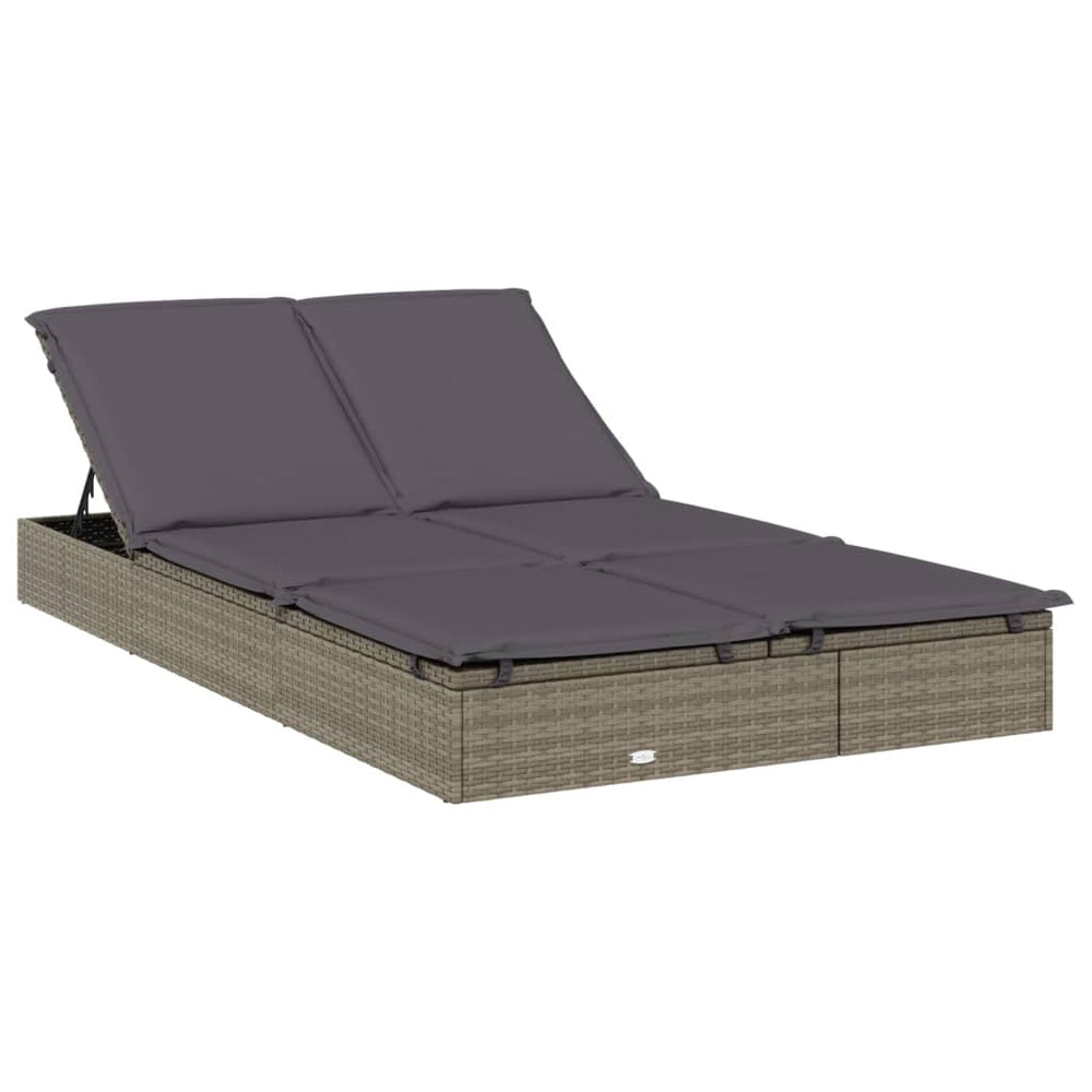 vidaXL 2-Person Sun Lounger with Cushion Grey Poly Rattan