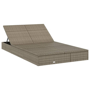 vidaXL 2-Person Sun Lounger with Cushion Grey Poly Rattan