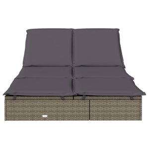 vidaXL 2-Person Sun Lounger with Cushion Grey Poly Rattan