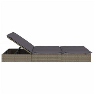 vidaXL 2-Person Sun Lounger with Cushion Grey Poly Rattan