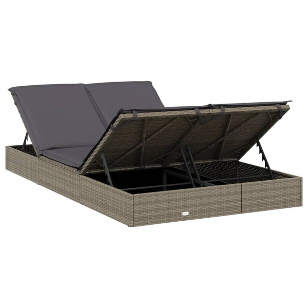 vidaXL 2-Person Sun Lounger with Cushion Grey Poly Rattan