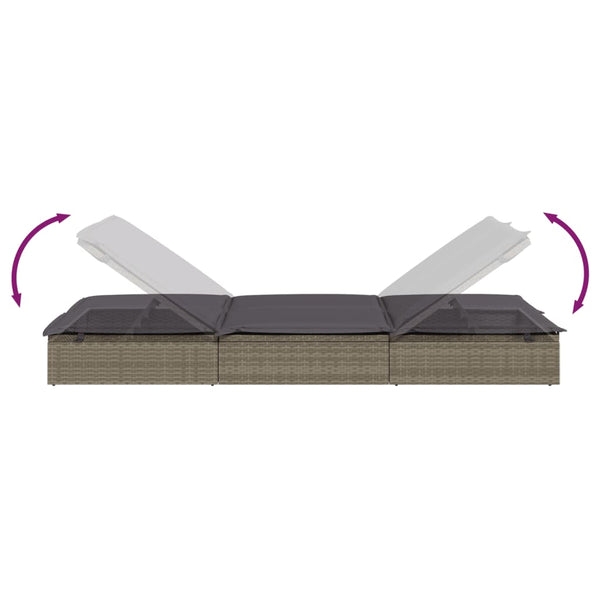 vidaXL 2-Person Sun Lounger with Cushion Grey Poly Rattan