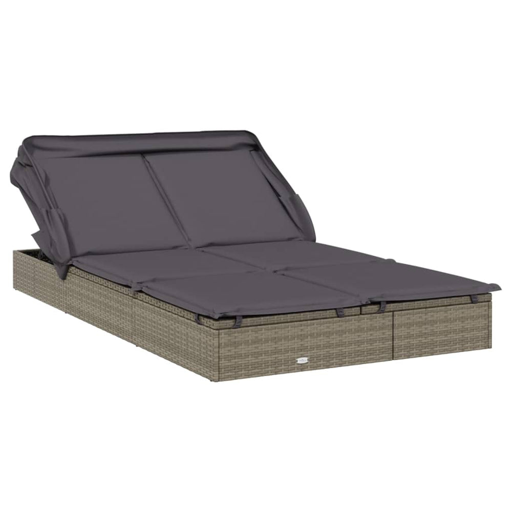vidaXL 2-Person Sun Lounger with Roof Grey 213x118x97 Poly Rattan