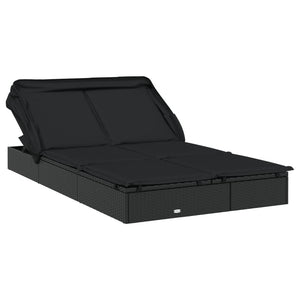 vidaXL 2-Person Sun Lounger with Roof Black 213x118x97 Poly Rattan