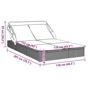 vidaXL 2-Person Sun Lounger with Roof Black 213x118x97 Poly Rattan