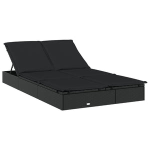 vidaXL 2-Person Sun Lounger with Roof Black 213x118x97 Poly Rattan