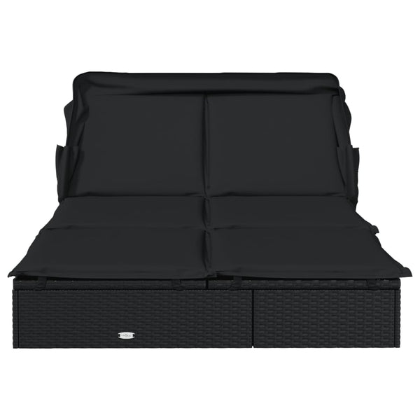 vidaXL 2-Person Sun Lounger with Roof Black 213x118x97 Poly Rattan