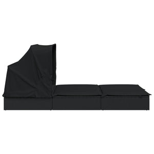 vidaXL 2-Person Sun Lounger with Roof Black 213x118x97 Poly Rattan