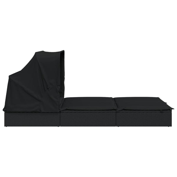 vidaXL 2-Person Sun Lounger with Roof Black 213x118x97 Poly Rattan