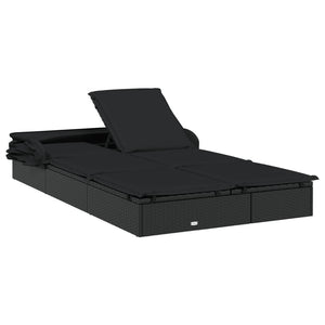 vidaXL 2-Person Sun Lounger with Roof Black 213x118x97 Poly Rattan