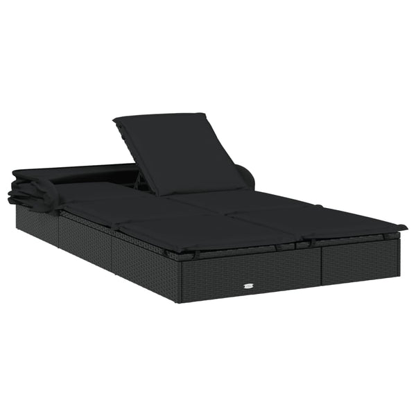 vidaXL 2-Person Sun Lounger with Roof Black 213x118x97 Poly Rattan