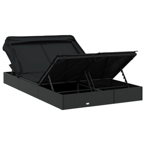 vidaXL 2-Person Sun Lounger with Roof Black 213x118x97 Poly Rattan