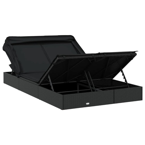 vidaXL 2-Person Sun Lounger with Roof Black 213x118x97 Poly Rattan